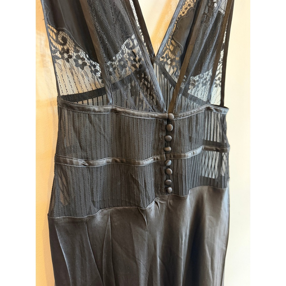 Sleeping with Jacques 100% Silk Pascal Lace-Inset Silk Black Maxi Dress Gown 1 - Picture 7 of 8